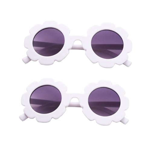 DIKACA 2 Stück Sonnenbrillen Uv-schutz Sonnenblumen Design Weißer Rahmen Violette Gläser Leicht und Robust für Jungen Mädchen Modisches Partyaccessoire von DIKACA