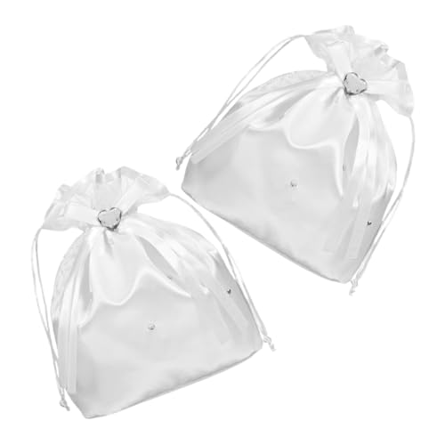 DIKACA 2 Stück Teiliges Brauttaschen Satin mit Herz Rhinestone Band Eleganter Weißer Abendbeutel Leichter Floraler Beutel für Westliche Hochzeiten Braut Geldbörse für Umschläge und Karten von DIKACA