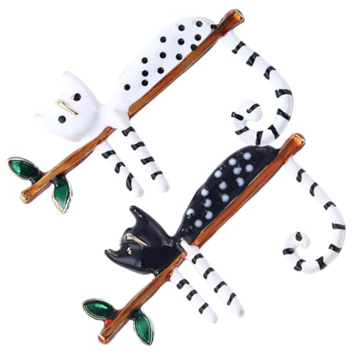 DIKACA 2 Stück Teiliges Emaille Cat Pins Set für Damen Niedliche Katzenbroschen mit Schwarz weißem Design Vielseitige Anstecker für Jacken Hüte Rucksäcke Langlebig und Modisch für Alltag von DIKACA