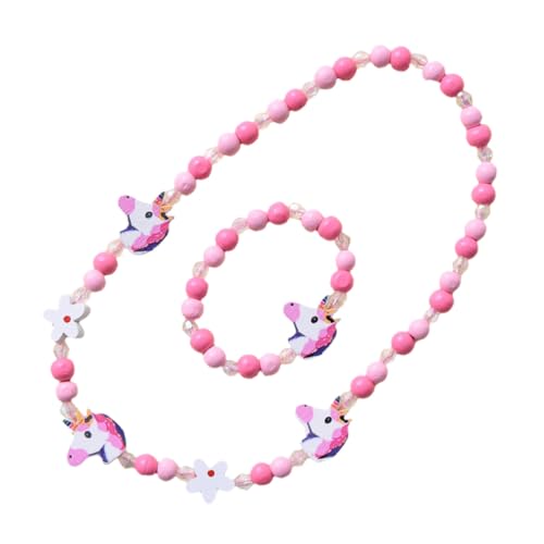 DIKACA 2 Stück Teiliges Schmuckset mit Bunten Holzperlen Einhorn Halskette und Armband Kreative Farbenfrohe Handgefertigte Perlenkette für Mädchen für Partys und Alltag von DIKACA
