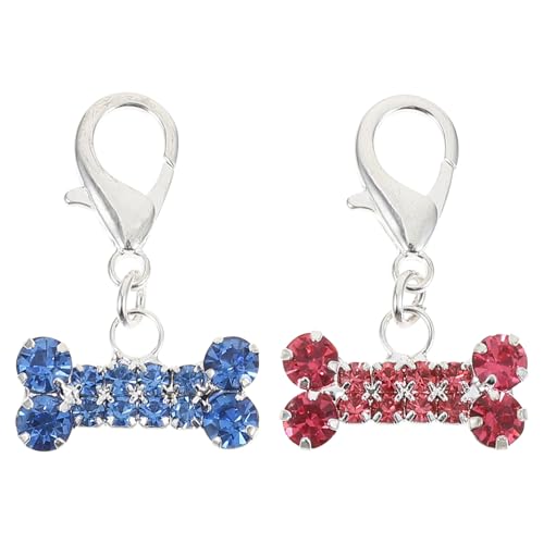 DIKACA 2 Stück Teiliges Strassbesetztes Hunde knochenanhänger Glänzender Schmuck für Haustierhalsbänder Vielseitige Dekoration Blau Leichtes Kompaktes Design für Hundezubehör und von DIKACA