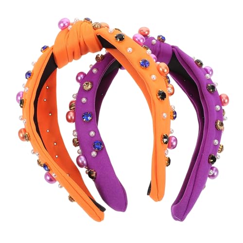 DIKACA 2 Stück Verstellbare Leichte Damen Haarreifen mit Perlen und Strass Breites Geknotetes Stirnband für Halloween Party Vielseitig Langlebig Dekoratives Haarschmuck Accessoire von DIKACA