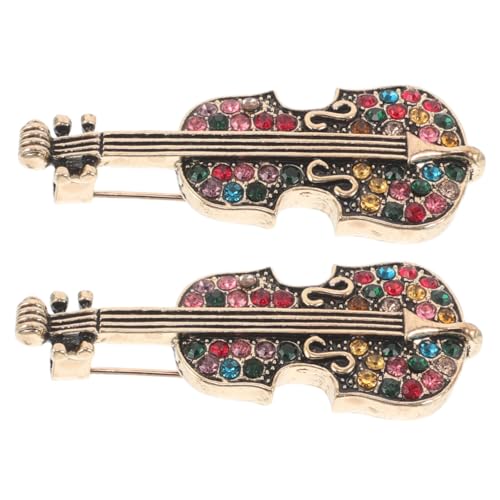 DIKACA 2 Stück Vintage Geigenbroschen mit Strasssteinen Stilvolle Anstecknadeln für Damen Vielseitig für Strickjacken Schals Kleider Modische Schmuckaccessoires aus Hochwertiger Legierung von DIKACA