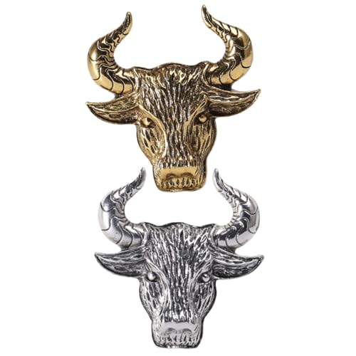 DIKACA 2 Stück Vintage Kuhkopf Anstecknadeln aus Legierung Kreative Tierbroschen in Gold und Silber Elegante Brustnadeln für Damen und Mädchen als Geschenk und Partydeko von DIKACA