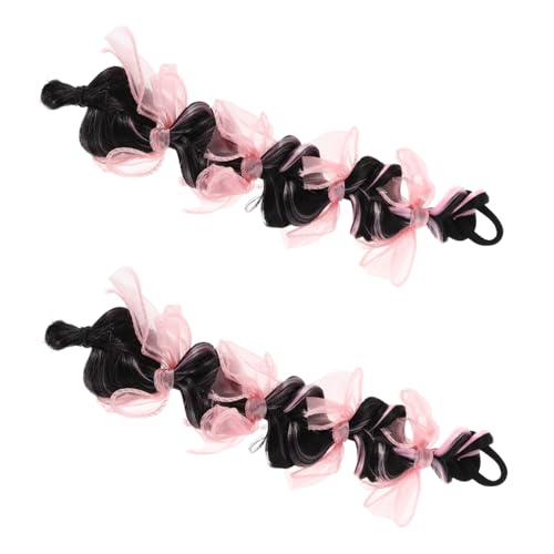 DIKACA 2 Stück Zopffrisur Haarverlängerungen Teiliges mit Schleifen Weiches Leichtes Material Natürliche Prinzessin Perücken für Mädchen für Kostüme Rollenspiele und Partyspaß von DIKACA