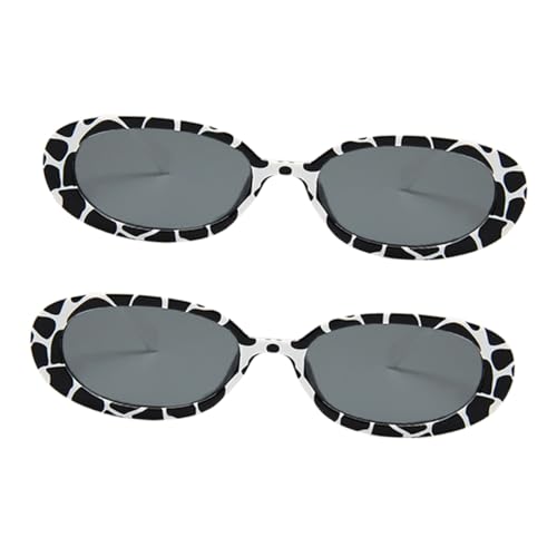 DIKACA 2 Stücke Leichte Damen Sonnenbrille im Kuhmuster Modisch Uv Schutz Robust und für Cosplay Partys und Halloween Events von DIKACA