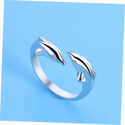 DIKACA 2 Stücke Verstellbarer Damenring Doppelter Delfin Offener Ring Kupfer Schmuck Tier Elegant Alltag von DIKACA