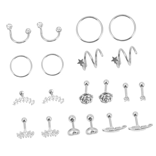 DIKACA 20 Stück Teiliges Edelstahl Ohrring Piercing Schmuck für Mehrere Ohrlöcher Modisch Schlichtes Design Angenehm zu Tragen Geeignet für Alltag Hochzeit Dating und Festlichkeiten von DIKACA