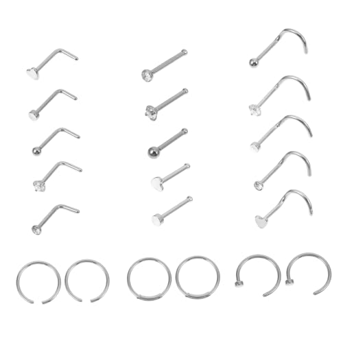 DIKACA 21 Teiliges Nasenring Rostfreiem Edelstahl Dekorative Langlebige Nasenpiercing ringe in Silber Leicht und Komfortabel für Damen und Herren Einfach zu Tragen und von DIKACA
