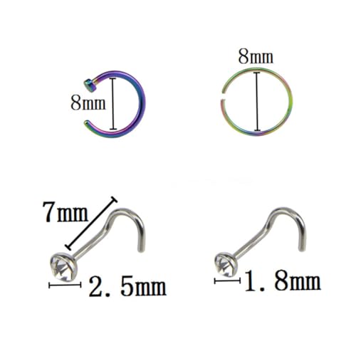 DIKACA 22 Stück Teiliges Edelstahl Nasenring Damen Glatte Oberfläche Sicherer Körperschmuck Vielseitiges Piercing Bequemes Tragegefühl für Frauen von DIKACA