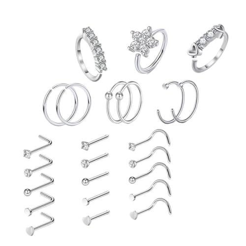 DIKACA 24 Stück Teiliges Nasenpiercing aus Edelstahl mit Zirkonia Hautfreundliche Nasenringe und Stecker für Damen und Herren Rostfrei Hautverträglich Modischer Körperschmuck für Alltag von DIKACA