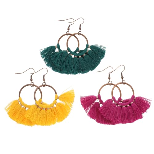 DIKACA 3 Paare Boho Ohrhänger Ethnische Quasten Ohrringe Damen Modische Anhänger Schmuck Geschenk für Frauen und Teens Alltag Party von DIKACA