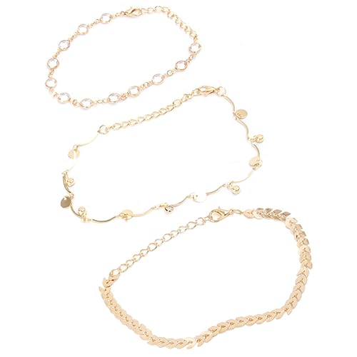 DIKACA 3 Stück Teiliges Fußkettchen Set aus Legiertem Runde Pailletten Vielseitiges Boho Design Verstellbare Fußkette für Frauen für Strand Party und Alltag von DIKACA