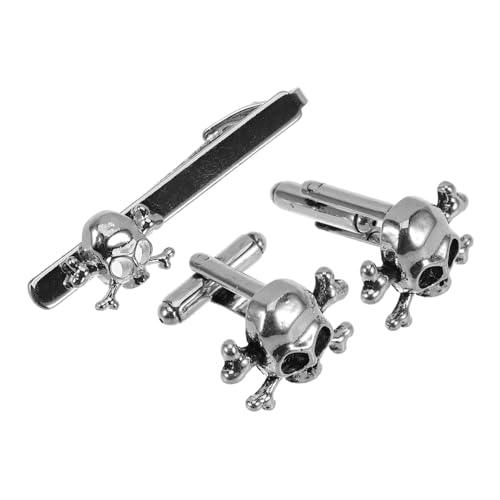 DIKACA 3 Stück Teiliges Schädel Krawattenclip und Manschettenknopf Set für Herren Handpoliert Dekorativ Vielseitig für Business Hochzeit Cosplay und Party Elegantes Accessoire von DIKACA