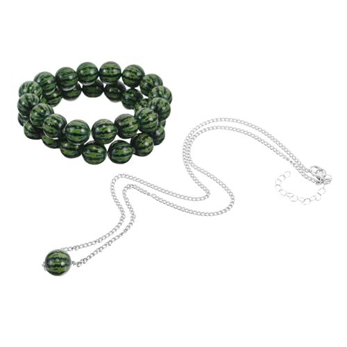 DIKACA 3 Stück Teiliges Wassermelonen Schmuckset Handgefertigtes Verstellbares Perlenarmband und Halskette mit Fruchtigem Sommerlichem Vintage Design für Damen und Herren Leichter von DIKACA