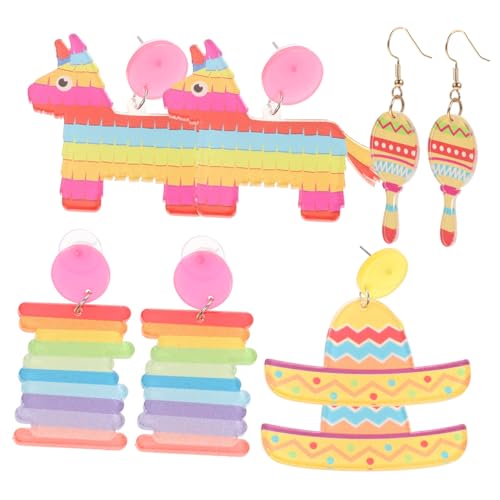 DIKACA 4 Paare Acryl Fiesta Ohrringe Mexikanische Party Ohrhänger Bunte Karneval Dangle Ohrringe Damen Schmuck für Sommerfest Cinco De Mayo DIKACA 4 Paare Acryl Fiesta Ohrringe Mexikanische Party Ohrhänger Bunte Karneval Dangle Ohrringe Damen Schmuck für Sommerfest Cinco De Mayo von DIKACA