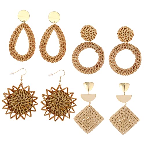 DIKACA 4 Paare Retro Handgewebte Rattan Ohrringe für Damen Verschiedenen Farben Leicht Elegant für und Besondere Anlässe DIKACA 4 Paare Retro Handgewebte Rattan Ohrringe für Damen Verschiedenen Farben Leicht Elegant für und Besondere Anlässe von DIKACA