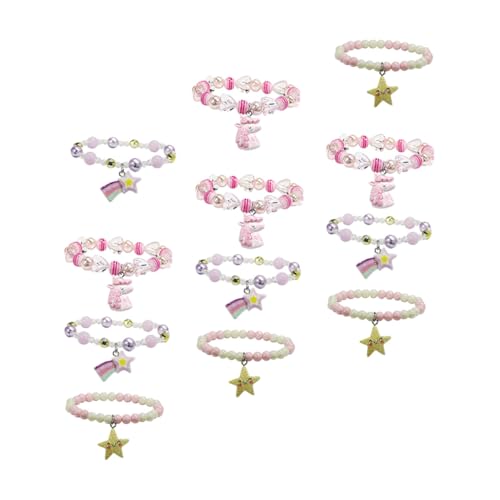 DIKACA 4 Sätze Elastische Kinderarmbänder aus Bunten Kunststoffperlen Verstellbar Langlebig für Mädchen Partygeschenke und Alltagsmode Geeignet für Verschiedene Handgelenkgrößen von DIKACA