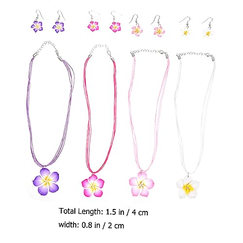 DIKACA 4 Sätze Teiliges Hawaii Schmuckset mit Plumeria Blüten Ohrringen und Halsketten Handgefertigter Clay Schmuck Weiß für Strandpartys und Tropische Anlässe von DIKACA