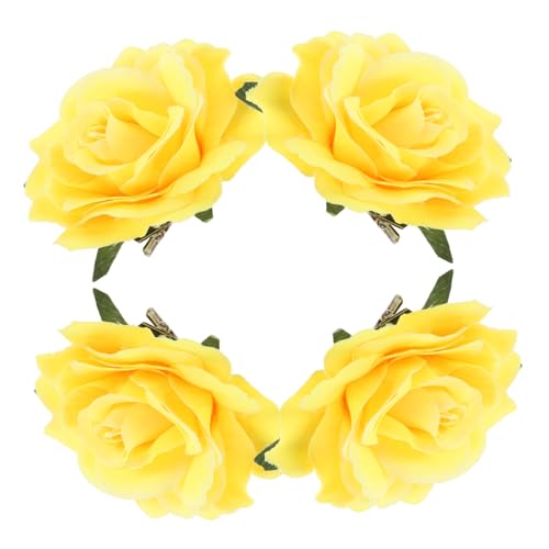 DIKACA 4 Stück Gelbe Künstliche Rosen Haarnadeln Blumen Haarspangen für Damen Hochzeit Strandfestival Reise Sommeraccessoire von DIKACA