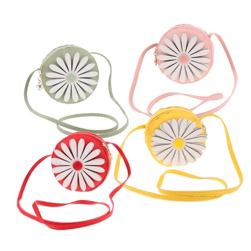 DIKACA 4 Stück Kleine Mädchen Umhängetasche mit Verspieltem Blumen-Motiv Pu-Material Reißverschließbar Kindgerechte Mini Crossbody Tasche für Kleinkinder für Alltag Feiern und Geschenke von DIKACA