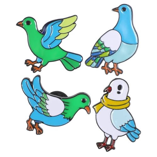DIKACA 4 Stück Metallbroschen Friedenstaube Vintage Tier Anstecknadeln Grün Vogel Broschen für Kleidung Rucksäcke Taschen Fein Gearbeitet mit Friedvollem Symbol von DIKACA
