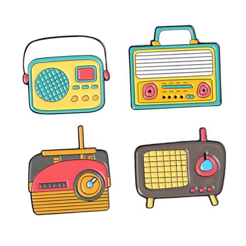 DIKACA 4 Stück Modische Broschen Anstecknadeln im Vintage Radio Design aus Legierung Einfache Kleidungspins für Damen Vielseitig für Festliche Anlässe und Alltag Zufälliger Stil von DIKACA
