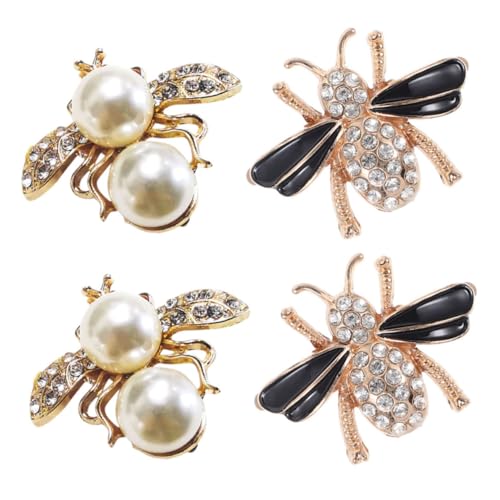 DIKACA 4 Stück Teiliges Bienen schuhclip Glänzenden Strasssteinen und Perlen Dekorative Flache Schuhclips Einfache Anbringung Modische Schuhanhänger für Damen Sneaker und Pumps von DIKACA