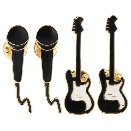 DIKACA 4 Stück Teiliges Broschenset aus Legierung mit Mikrofon und Gitarre Dekorative Anstecknadeln für Kleidung Party Alltag Modische Schmuck accessoires für Damen und Herren von DIKACA