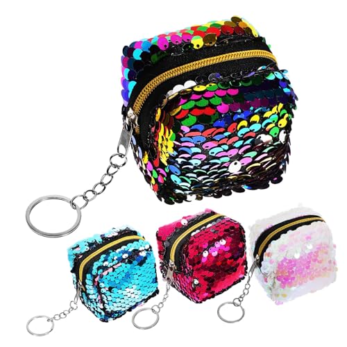 DIKACA 4 Stück Teiliges Bunte Münzbeutel mit Reißverschluss Wendbare Pailletten Mini Geldbörse Kleine Handtasche für Münzen Schlüssel Karten für Mädchen und Jungen von DIKACA