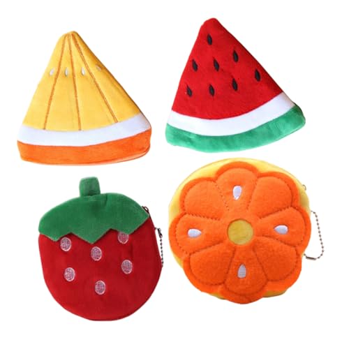 DIKACA 4 Stück Teiliges Cartoon Münzgeldbörse Obstmotiv Kleine Geldbörse mit Münzfach und Kartenhalter für Frauen Kompakt Tragbar Langlebig für Alltag und Party von DIKACA
