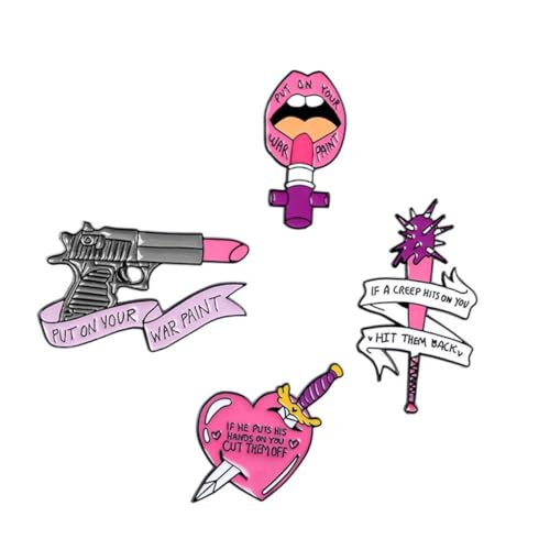 DIKACA 4 Stück Teiliges Damen Broschen Cartoon Lippenstift Anstecknadeln Modisch Vielseitig Schmuck für Kleidung Blusen Taschen und Jacken von DIKACA