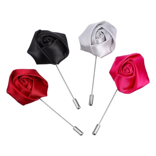 DIKACA 4 Stück Teiliges Herren Blumen Boutonniere aus Langlebiger Legierung Anstecknadeln in Schwarz Dunkelrot Silber und Vielseitig für Anzug Hochzeit Business und Festliche Anlässe von DIKACA