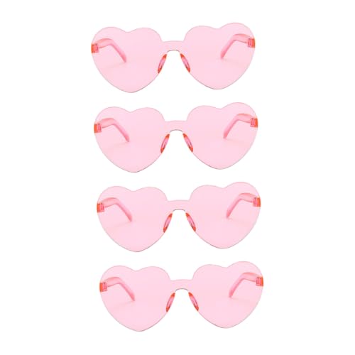 DIKACA 4 Stück Teiliges Herzförmige Sonnenbrillen Transparent Rimless Unisex Modeaccessoire für Strand Party und Alltag von DIKACA