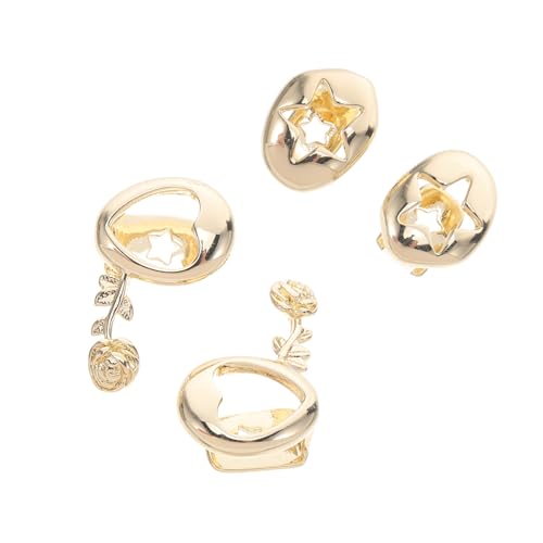 DIKACA 4 Stück Teiliges Hip Hop Fake Teeth aus Kupfer mit Goldfarbenen Rosen Sternmotiven Langlebige Single Tooth Grills für Halloween Party Rapper Style und Streetwear Zubehör von DIKACA