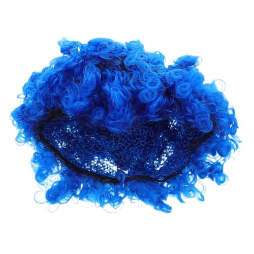 DIKACA 4 Stück Teiliges Jahre Afro Locken Perücken Verstellbar für Erwachsene und Jugendliche Leuchtend Blaue Clown Disco Party Perücke Pflegeleichtes Synthetisches Haar für Halloween und von DIKACA