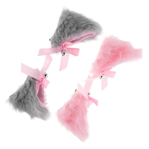 DIKACA 4 Stück Teiliges Katzenohren Haarspangen mit Glocke Flauschige Lolita Cosplay Haarschmuck für Halloween Weihnachtsfeier und Kostümparty Weiche Klammern Rosa Weiß und Vielseitig für von DIKACA