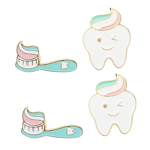 DIKACA 4 Stück Teiliges Kreative Emaille Broschen mit Zahnbürsten Zahn design Modische Anstecknadeln für Rucksäcke Hüte Jacken Fein Verarbeitet Vielseitig für Alltag und Besondere von DIKACA
