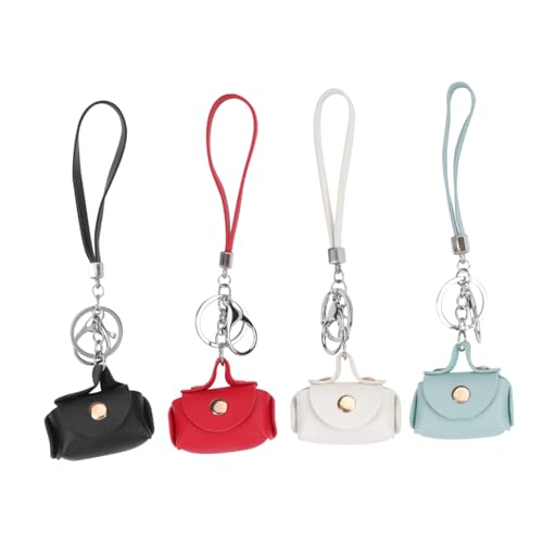 DIKACA 4 Stück Teiliges PU Mini Münzbörsen Damen Kleine Geldbörse mit Handgelenkschlaufe Stylische Aufbewahrungstasche für Münzen Schlüssel und Kleinteile in Rot Weiß Blau Schwarz von DIKACA