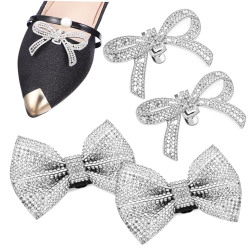 DIKACA 4 Teiliges Strass Schuhclips Schleifen für Damen Pumps Flats Leichte Metall Bogen Applikationen Einfach zu Befestigen Accessoires für Festliche Anlässe von DIKACA