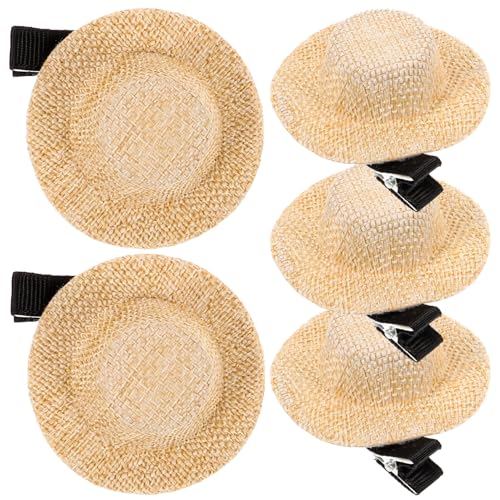 DIKACA 5 Stck Teiliges Mini Strohhut Haarspangen für Mädchen Niedliche Kleine Haarklammern aus Stoff und Metall Langlebig und Dekorativ Geeignet für Geburtstags Weihnachts von DIKACA