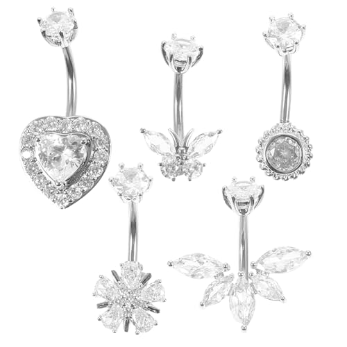 DIKACA 5 Stück Teiliges Bauchnabelpiercing Damen Cubic Zirkonia Bauchnabelringe mit Anhänger Leichte und Nabelringe für Modischen Körperschmuck von DIKACA