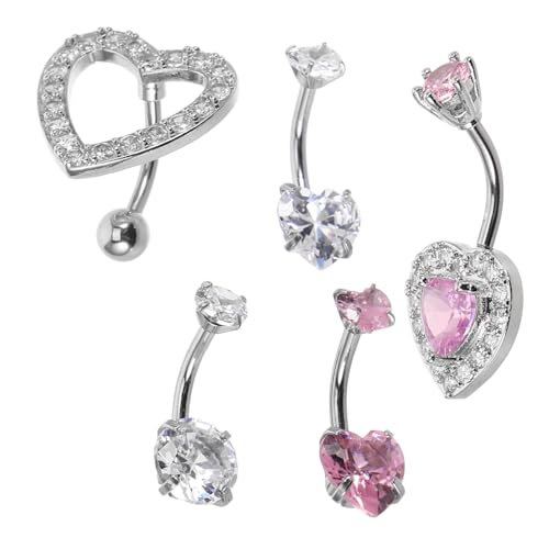 DIKACA 5 Stück Teiliges Edelstahl Bauchnabelpiercing mit Funkelnden Herz Strasssteinen Hautfreundlich Komfortabel Modisches Bauchnabel Schmuck für Damen Geeignet für Party und Strand von DIKACA
