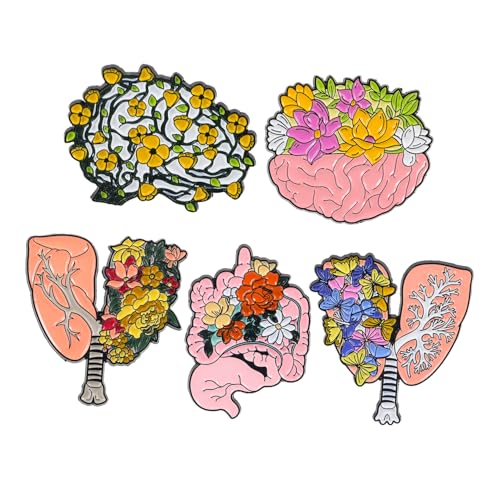 DIKACA 5 Stück Teiliges Organ broschen Langlebiger Legierung Kreative Anatomische Anstecknadeln für Kleidung Rucksack Jacken und Hüte Modische Pins mit Gehirn Motiv Stilvolle Accessoires von DIKACA