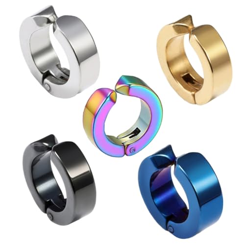 DIKACA 5 Stück Teiliges Punk Style Ohrclips für Herren Stilvolle Edelstahl Ohrschmuck für Ohrlochfreie Modische Bunte Clip ohrringe Einzigartiges Design für Partys und Alltag von DIKACA
