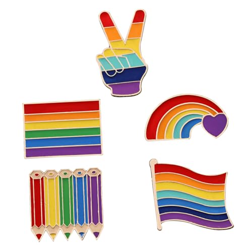 DIKACA 5 Stück Teiliges Regenbogen Broschen Kreative Anstecknadeln aus Legierung Modische Lgbt Pride Suit Corsage Herz und Flaggenmotive Vielseitig für Kleidung Taschen Jacken Pullover von DIKACA