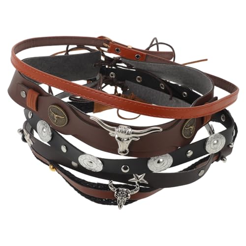 DIKACA 5 Stück Teiliges Verstellbare Hutbänder aus PU-Material Vintage Ethnischer Stil mit Cowboyhut-design Passend für Damen und Herren Geeignet für Strohhüte Fedora und Panama-hüte von DIKACA