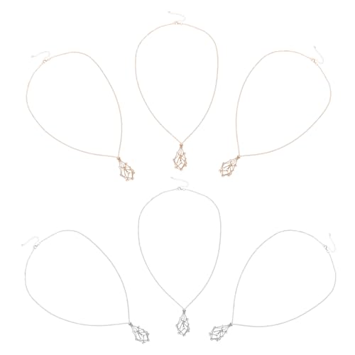 DIKACA 6 Stück Anhänger Halsketten mit Verstellbarer Metallnetz Fassung Rohstein Schmuckstück Colliers für Damen Vielseitig Einstellbare Kettenlänge für Alltag und Outdoor von DIKACA