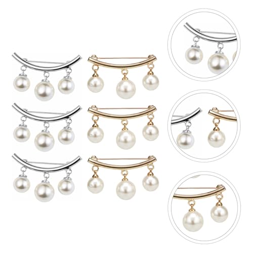 DIKACA 6 Stück Broschen mit Perlenanhänger Metall brosche zum Fixieren von Pullover Shirt Modischer Schmuck für Damen Schutz der Privatsphäre Eleganter Schal Kleidungsklammer von DIKACA