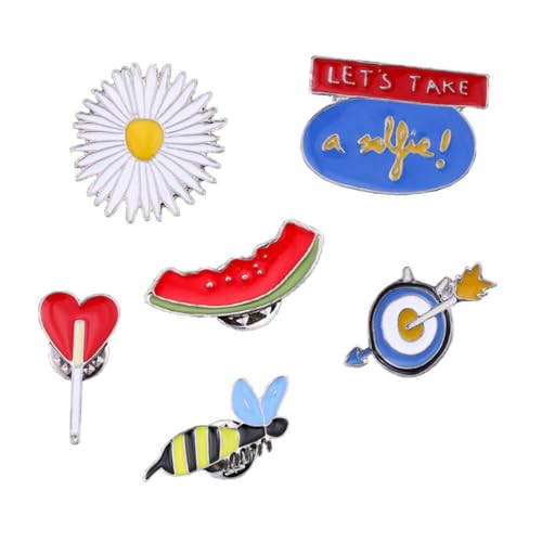 DIKACA 6 Stück Cartoon Brustnadeln aus Legierung Niedliche Biene Gänseblümchen Herz und Wassermelone Broschen Leichte Anstecker für Kleidung Taschen und Accessoires Vielseitig und Robust von DIKACA